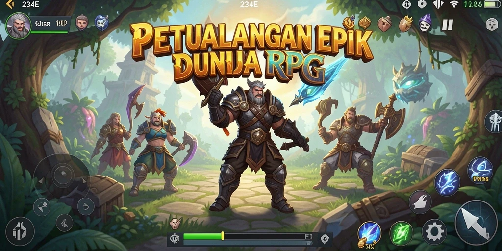 Tangkapan layar 234E menampilkan pertempuran epik dalam dunia RPG yang seru.