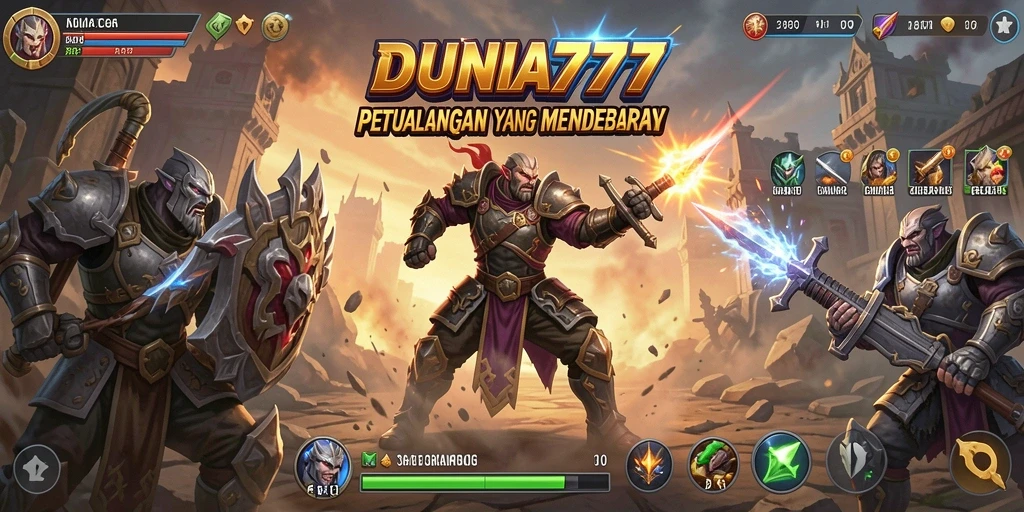 Gameplay mendebarkan dalam DUNIA777 dengan karakter bertarung.