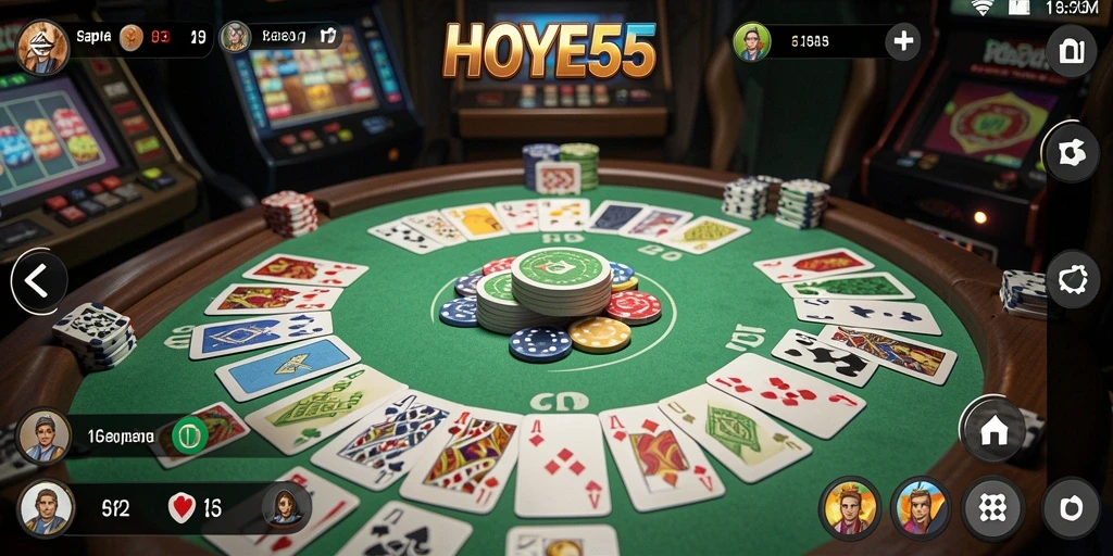 Screenshot bermain Gaple di HOYE55 dengan pemain nyata.