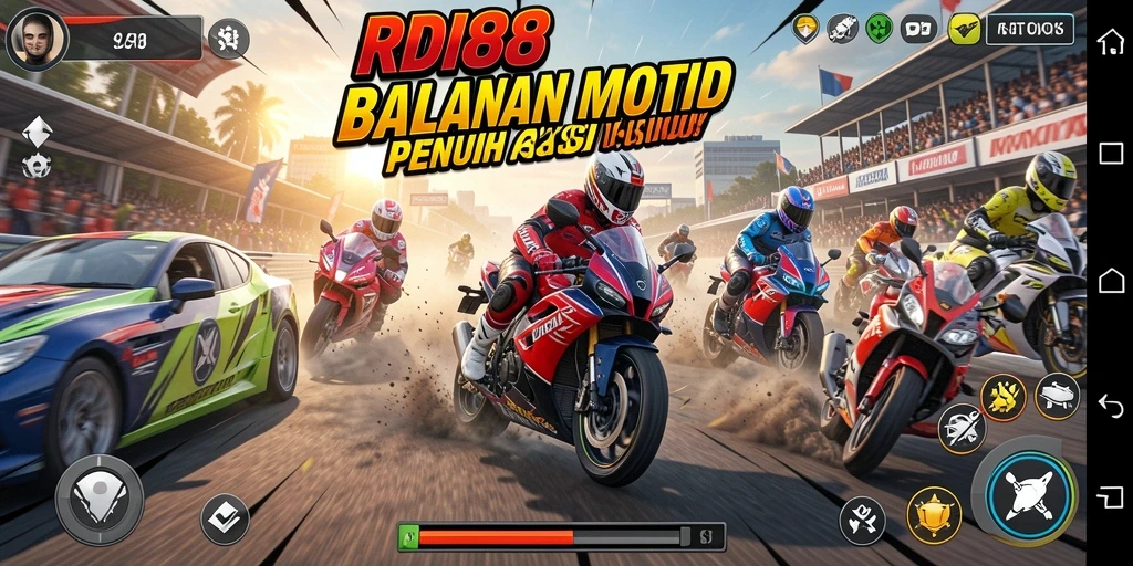 Screenshot gameplay RDI88 menampilkan balapan motor yang mendebarkan dan grafis tajam.
