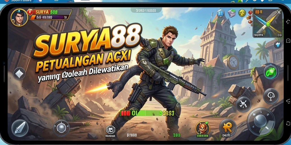 Screenshot gameplay SURYA88 menampilkan aksi mendebarkan yang intens.