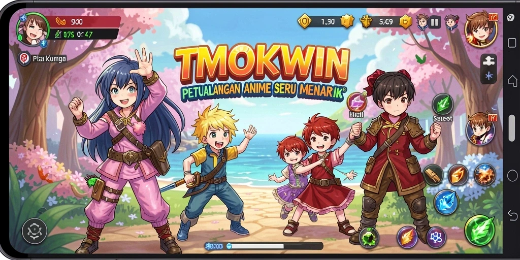 Tampilan gameplay seru dari TMOKWIN dengan berbagai karakter anime.